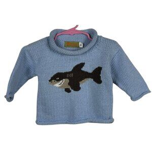 Claver Shark Sweater Boys 6 Mos Cotton Rolled Neck Blue Nautical
